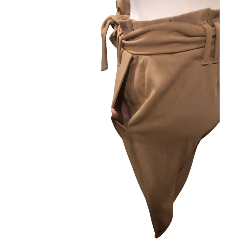 INC International Concepts camel color high waist paper bag self tie belt size 8 - Picture 5 of 13